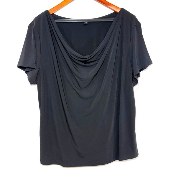 Briggs 2X Black Drape Cowl Neck‎ Top Stretchy Goth Office Work Capsule Formal - Picture 1 of 8